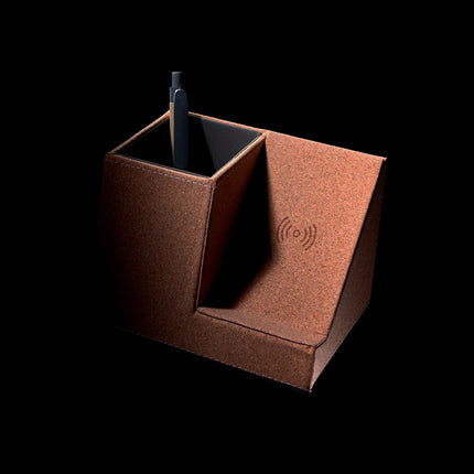 Cork pen holder with built-in 5W wireless charger for phones and tablets