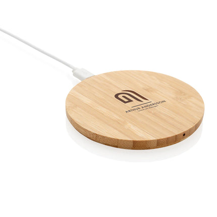 Bamboo 5W round wireless charger from XD Collection for phones and tablets