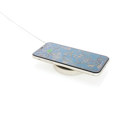 Wheat straw round wireless charging pad by XD Collection for phone and tablet