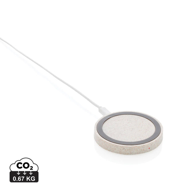 XD Collection wheat straw 5W round wireless charging pad for phones and tablets