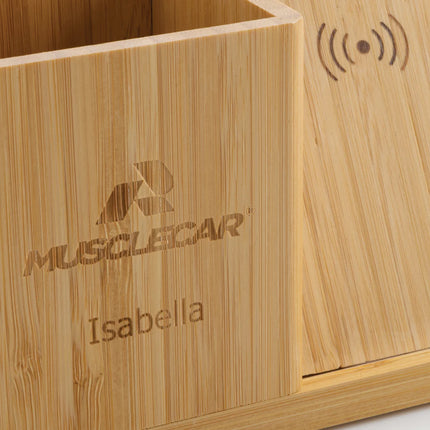  featuring a sleek bamboo design and charging pad.