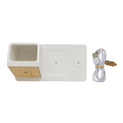 XD Xclusive Ontario recycled plastic and bamboo 3-in-1 wireless charger for phone and tablet accessories