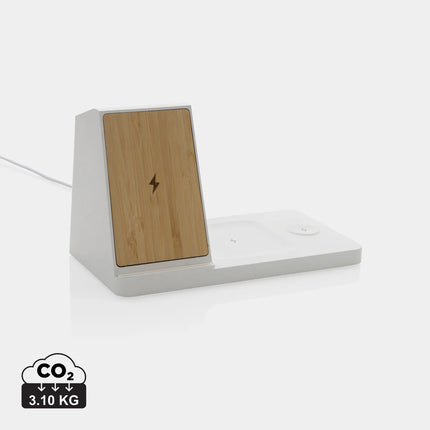 XD Xclusive Ontario recycled plastic and bamboo 3-in-1 wireless charger for phone and tablet accessories