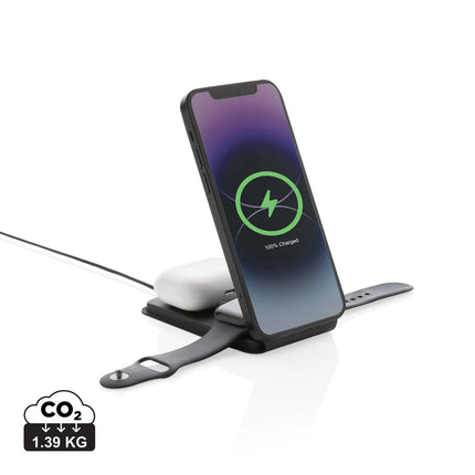 Swiss Peak RCS rPU 15W 3-in-1 magnetic wireless charger for phones and tablets