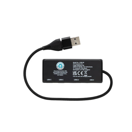 XD Collection Link RCS recycled plastic and bamboo dual input USB hub for phone and tablet accessories