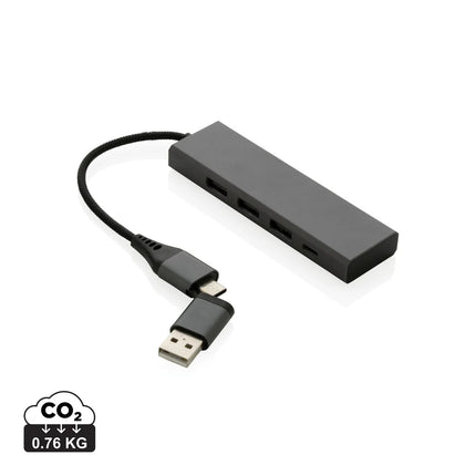 XD Xclusive Terra RCS recycled aluminium hub with 3 USB ports for phones and tablets
