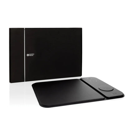 Swiss Peak RCS recycled PU 15W 3-in-1 charging mousepad with phone and tablet charging ports