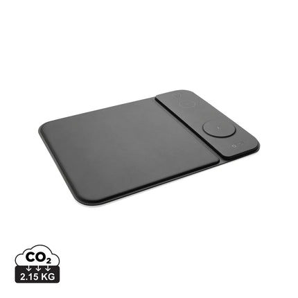 Swiss Peak RCS recycled PU 15W 3-in-1 charging mousepad with phone and tablet accessories