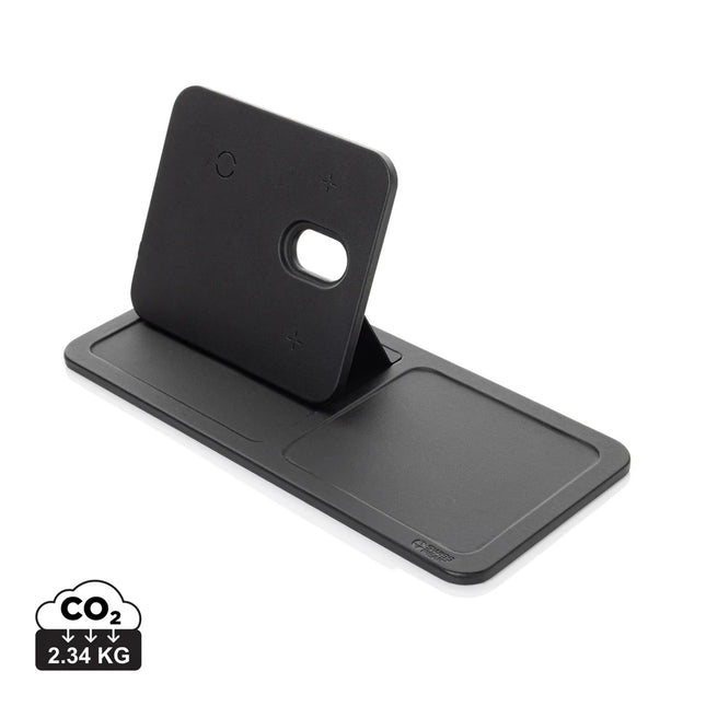 Swiss Peak 3-in-1 RCS recycled PU wireless charger desk tray with phone and tablet accessories