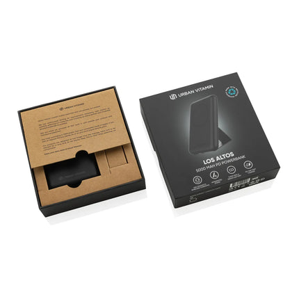  compact portable charging device with black plastic casing.