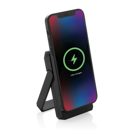  5000mAh capacity with 10W wireless charging for phones and tablets.