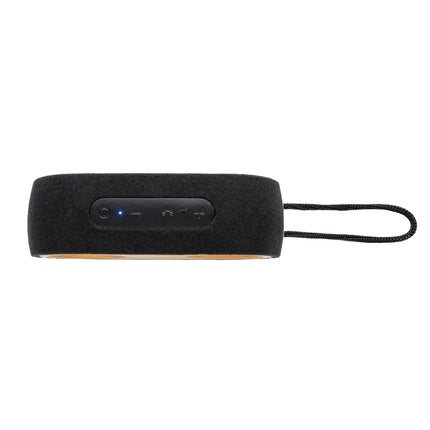 featuring sleek bamboo design and dual speaker setup for high-quality sound.