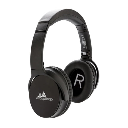 Swiss Peak ANC headphones in black with cushioned ear cups and adjustable headband