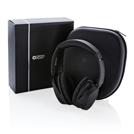 Swiss Peak ANC headphones in black with cushioned ear cups and adjustable headband