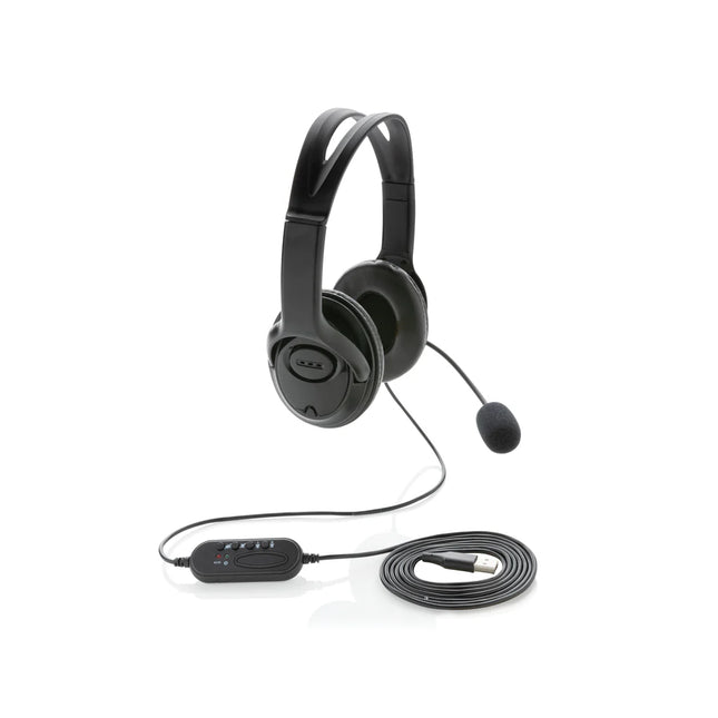 Over-ear wired work headset from XD Collection with cushioned ear cups and adjustable headband