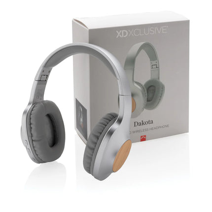 Wireless Dakota Bamboo headphones by XD Xclusive with bamboo ear cups and built-in audio controls
