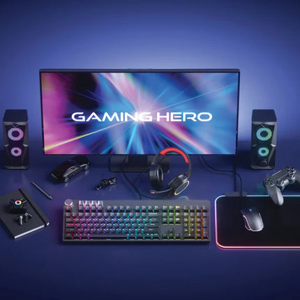 Gaming Hero RGB gaming headset with adjustable microphone and colorful LED lighting