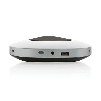 XD Collection conference call speaker in black with built-in microphone and control buttons for clear audio meetings.