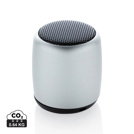  compact portable audio device with sleek metallic finish.