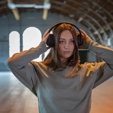  sleek black audio headphones with padded ear cups and adjustable headband.