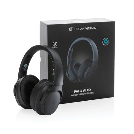 black over-ear audio headphones with cushioned ear cups and adjustable headband.