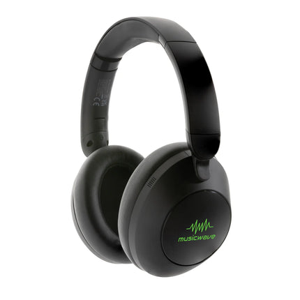 Urban Vitamin Cupertino RCS plastic ANC headphones with sleek black design and cushioned ear cups for active noise cancellation.