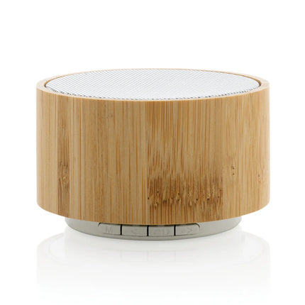 XD Collection RCS recycled plastic and bamboo 3W wireless speaker showing the eco-friendly design and compact size.