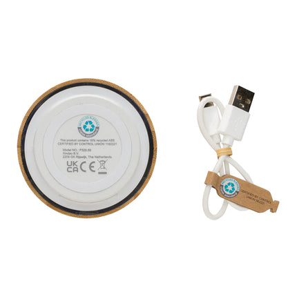  compact audio device with eco-friendly design and built-in controls.