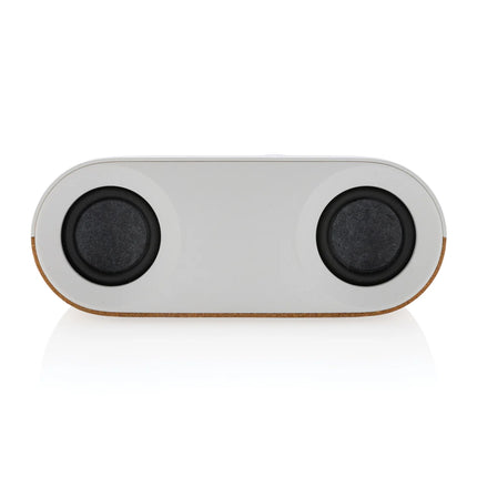 XD Xclusive RCS recycled plastic and cork 10W audio speaker with wooden finish and compact design.