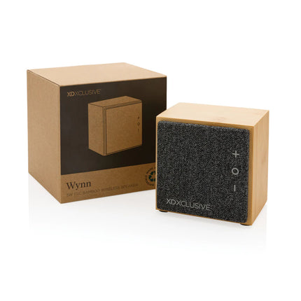 XD Xclusive Wynn 5W bamboo wireless speaker with sleek design and built-in controls