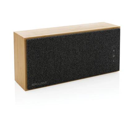 Wireless bamboo speaker by XD Xclusive with compact design and control buttons