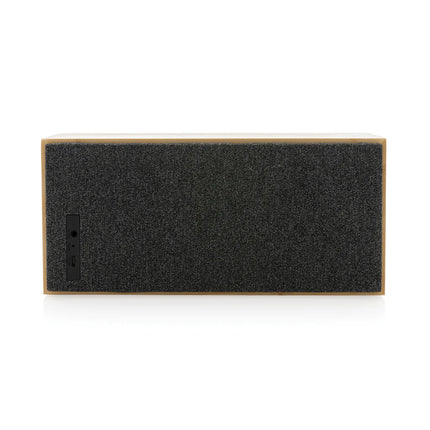 showcasing its eco-friendly bamboo design and compact audio speaker features.