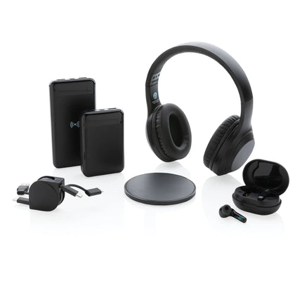 XD Collection RCS standard recycled plastic TWS earbuds in black with charging case