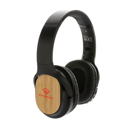 XD Collection RCS and bamboo Elite Foldable wireless headphones with sleek black design and cushioned ear cups for comfortable listening