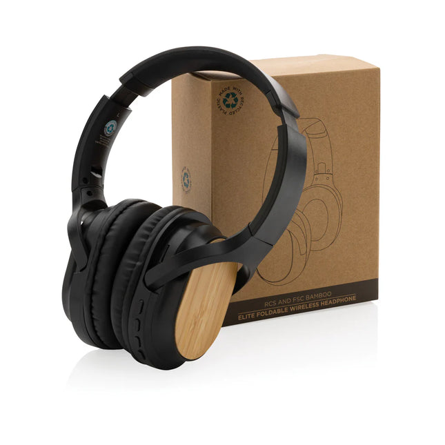 XD Collection RCS and bamboo Elite foldable wireless headphones with sleek design and comfortable ear cushions