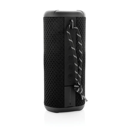 Urban Vitamin IPX7 waterproof 10W audio speaker shown in black with textured surface and compact design.