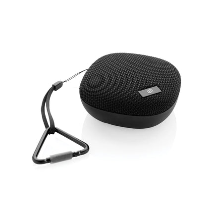 Urban Vitamin IPX7 waterproof 5W portable Bluetooth speaker shown in black with a compact design and built-in controls.