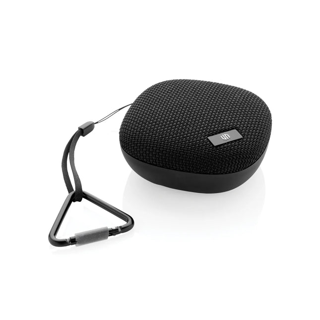 Urban Vitamin IPX7 waterproof 5W portable Bluetooth speaker shown in black with a compact design and built-in controls.