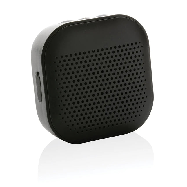  compact design with black finish and textured surface.