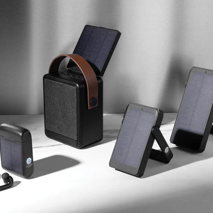  compact audio earbuds with eco-friendly design and solar charging features.