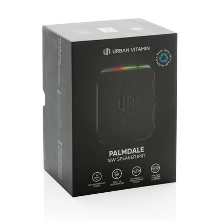 Urban Vitamin Palmdale RCS plastic 16W IPX7 waterproof speaker with audio output and portable design.