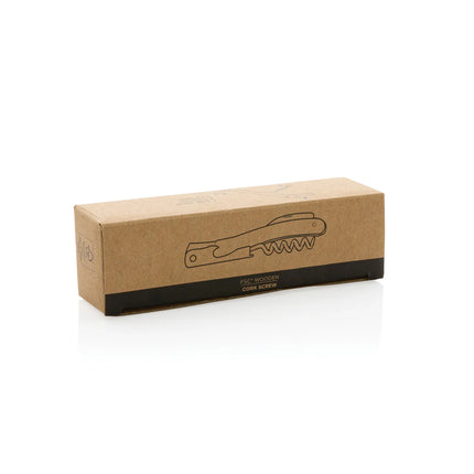 XD Collection wooden corkscrew tool with a natural wood handle and metal screw for opening wine bottles.