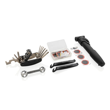 XD Collection 17-piece bike repair kit set with tools and accessories for bike maintenance and emergency repairs.