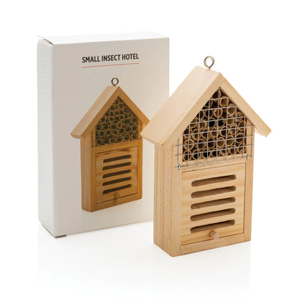  with wooden compartments and natural materials for insect habitat.