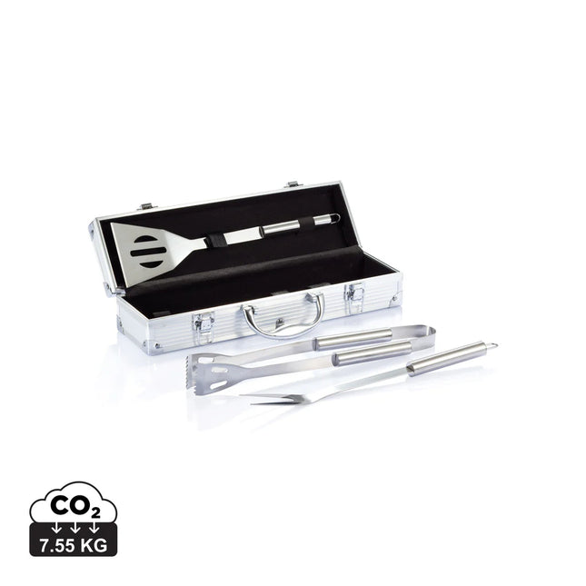 XD Collection 3-piece outdoor barbecue set in aluminum box with tongs