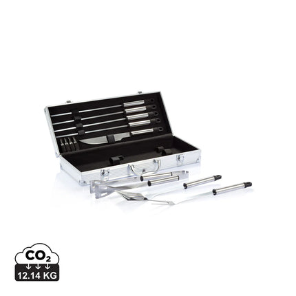 12-piece outdoor barbecue set by XD Collection in a sleek aluminium box
