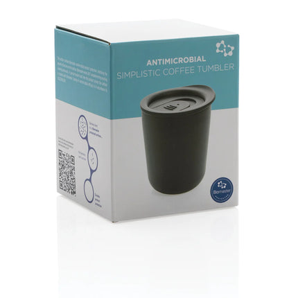 black drinkware with a sleek design and spill-proof lid.