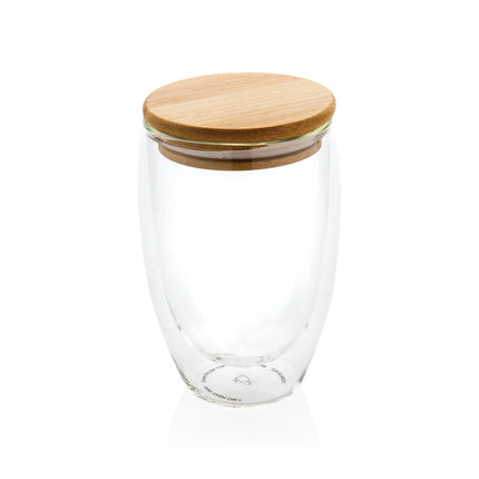  showing the sleek glass and bamboo lid.