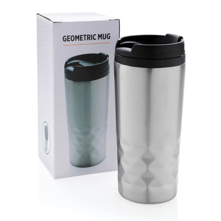 Geometric mug from XD Collection featuring a modern black and white angular design