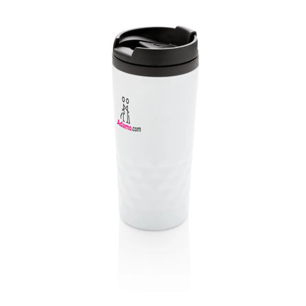  stylish drinkware with a modern black and white geometric pattern on ceramic.